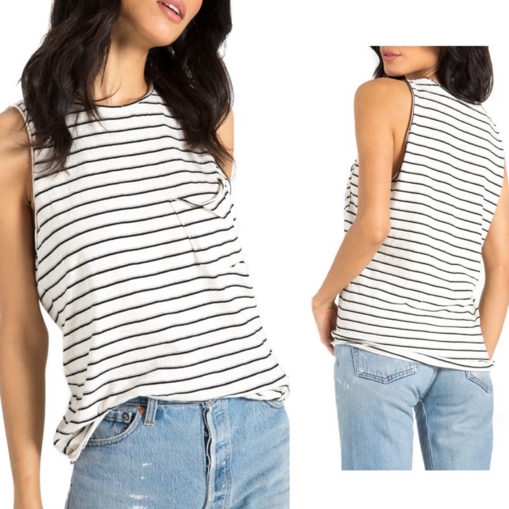 🆕 NWT N:Philanthropy Noir Striped Distressed Pocket Tank Top